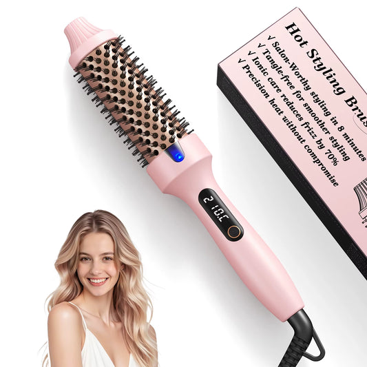 Ultimate Dual Voltage Ionic Thermal Brush - Curl & Straighten with 6 Temp Settings & LED Display Hot Air Styler