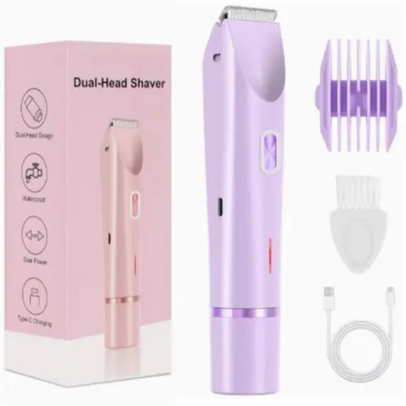 2-In-1 Electric Shaver & Trimmer for Women – Dual-Head Design with Ceramic Blades, 10000RPM Motor, IPX7 Waterproof, Portable for Face, Bikini, Legs, Underarms – Gift Set with Handbag Dual-Head Electric Hair Removal Tool