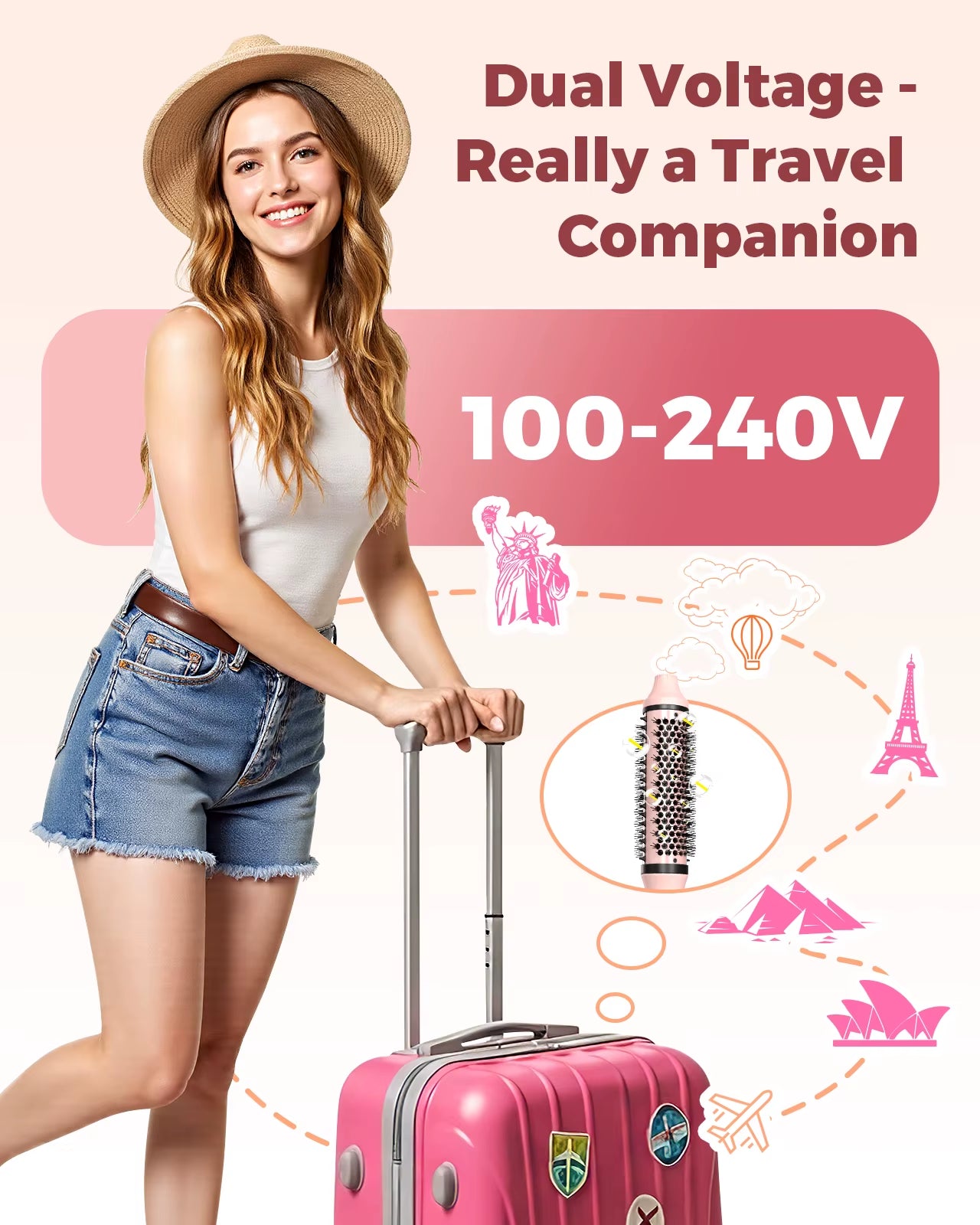 Ultimate Dual Voltage Ionic Thermal Brush - Curl & Straighten with 6 Temp Settings & LED Display Hot Air Styler