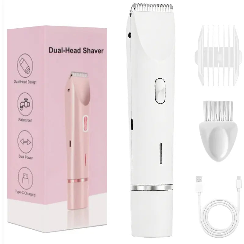 2-In-1 Electric Shaver & Trimmer for Women – Dual-Head Design with Ceramic Blades, 10000RPM Motor, IPX7 Waterproof, Portable for Face, Bikini, Legs, Underarms – Gift Set with Handbag Dual-Head Electric Hair Removal Tool