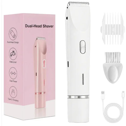 2-In-1 Electric Shaver & Trimmer for Women – Dual-Head Design with Ceramic Blades, 10000RPM Motor, IPX7 Waterproof, Portable for Face, Bikini, Legs, Underarms – Gift Set with Handbag Dual-Head Electric Hair Removal Tool