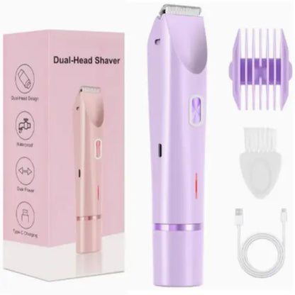 2-In-1 Electric Shaver & Trimmer for Women – Dual-Head Design with Ceramic Blades, 10000RPM Motor, IPX7 Waterproof, Portable for Face, Bikini, Legs, Underarms – Gift Set with Handbag Dual-Head Electric Hair Removal Tool