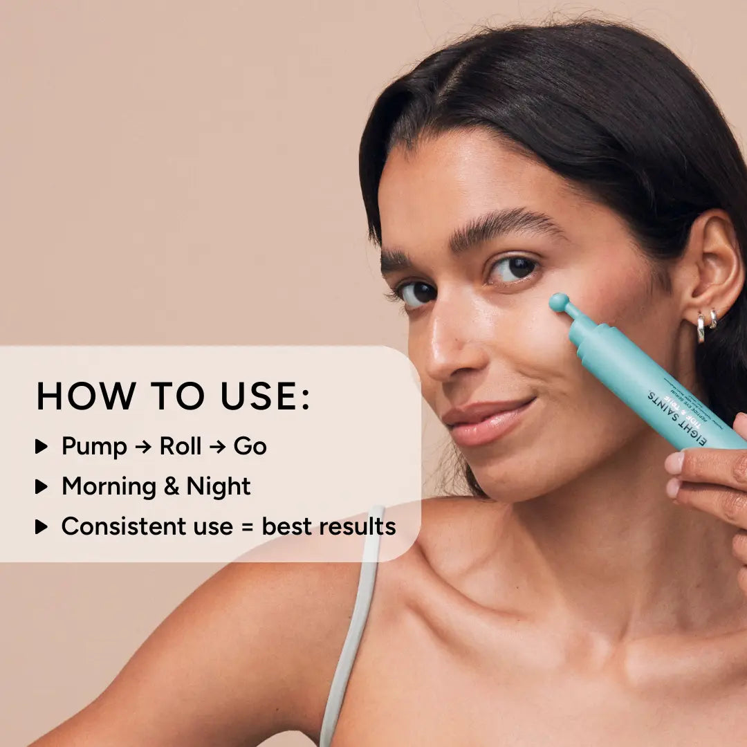 Peptide Eye Serum by Eight Saints Skincare - Cooling Rollerball under Eye Serum for Puffiness Dark Circles & Wrinkles with Peptides Hyaluronic Acid MSM & Reishi Mushroom