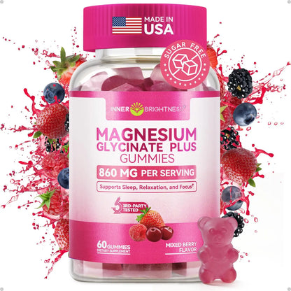 Inner Brightness Clean Magnesium Complex Gummies, Sugar-Free, 860Mg with 3 Essential Magnesium—Glycinate, Taurate, and Citrate—For Sleep, Muscle & Heart Health