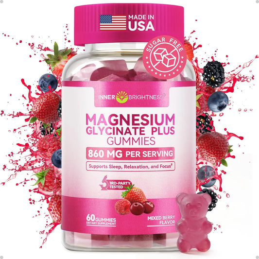 Inner Brightness Clean Magnesium Complex Gummies, Sugar-Free, 860Mg with 3 Essential Magnesium—Glycinate, Taurate, and Citrate—For Sleep, Muscle & Heart Health