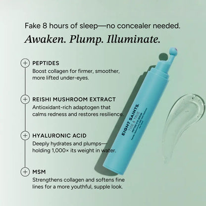 Peptide Eye Serum by Eight Saints Skincare - Cooling Rollerball under Eye Serum for Puffiness Dark Circles & Wrinkles with Peptides Hyaluronic Acid MSM & Reishi Mushroom