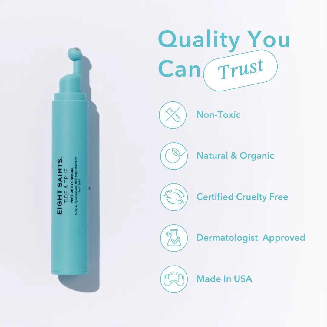 Peptide Eye Serum by Eight Saints Skincare - Cooling Rollerball under Eye Serum for Puffiness Dark Circles & Wrinkles with Peptides Hyaluronic Acid MSM & Reishi Mushroom