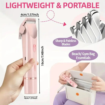 2-In-1 Electric Shaver & Trimmer for Women – Dual-Head Design with Ceramic Blades, 10000RPM Motor, IPX7 Waterproof, Portable for Face, Bikini, Legs, Underarms – Gift Set with Handbag Dual-Head Electric Hair Removal Tool