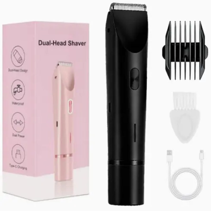 2-In-1 Electric Shaver & Trimmer for Women – Dual-Head Design with Ceramic Blades, 10000RPM Motor, IPX7 Waterproof, Portable for Face, Bikini, Legs, Underarms – Gift Set with Handbag Dual-Head Electric Hair Removal Tool