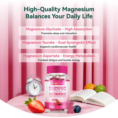 Inner Brightness Clean Magnesium Complex Gummies, Sugar-Free, 860Mg with 3 Essential Magnesium—Glycinate, Taurate, and Citrate—For Sleep, Muscle & Heart Health