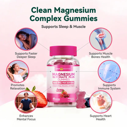 Inner Brightness Clean Magnesium Complex Gummies, Sugar-Free, 860Mg with 3 Essential Magnesium—Glycinate, Taurate, and Citrate—For Sleep, Muscle & Heart Health