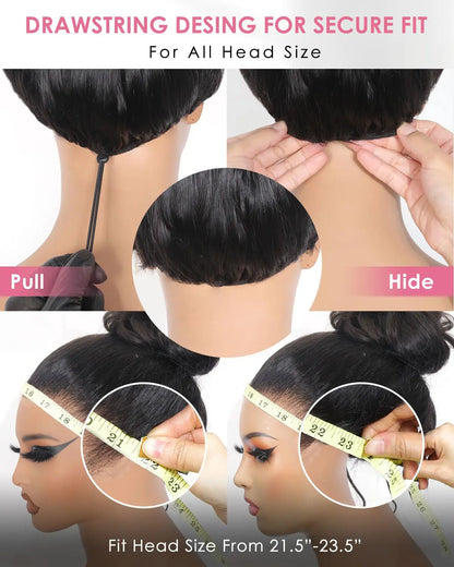 Beluck Glueless 13X6 Lace Front Wigs Human Hair with Drawstring 220% Density Body Wave Human Hair Wig Ear to Ear HD Lace Frontal Pre Plucked Wear Go Glueless Wigs Human Hair