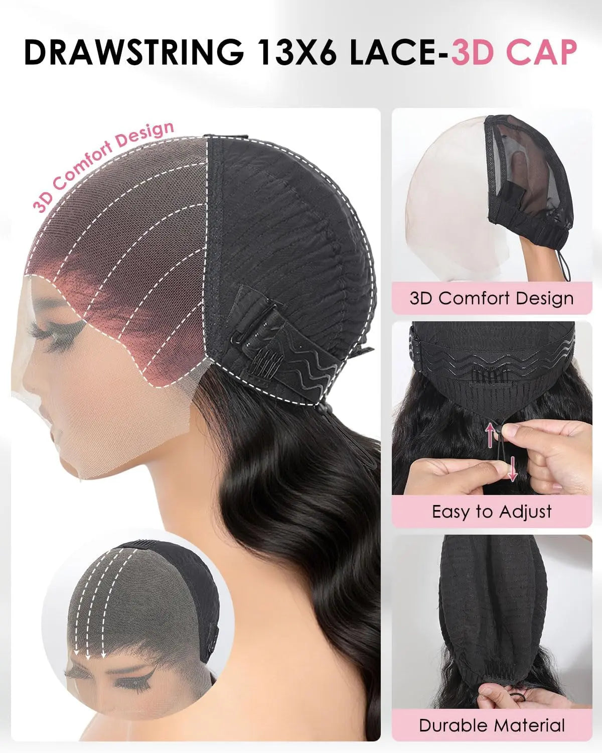 Beluck Glueless 13X6 Lace Front Wigs Human Hair with Drawstring 220% Density Body Wave Human Hair Wig Ear to Ear HD Lace Frontal Pre Plucked Wear Go Glueless Wigs Human Hair